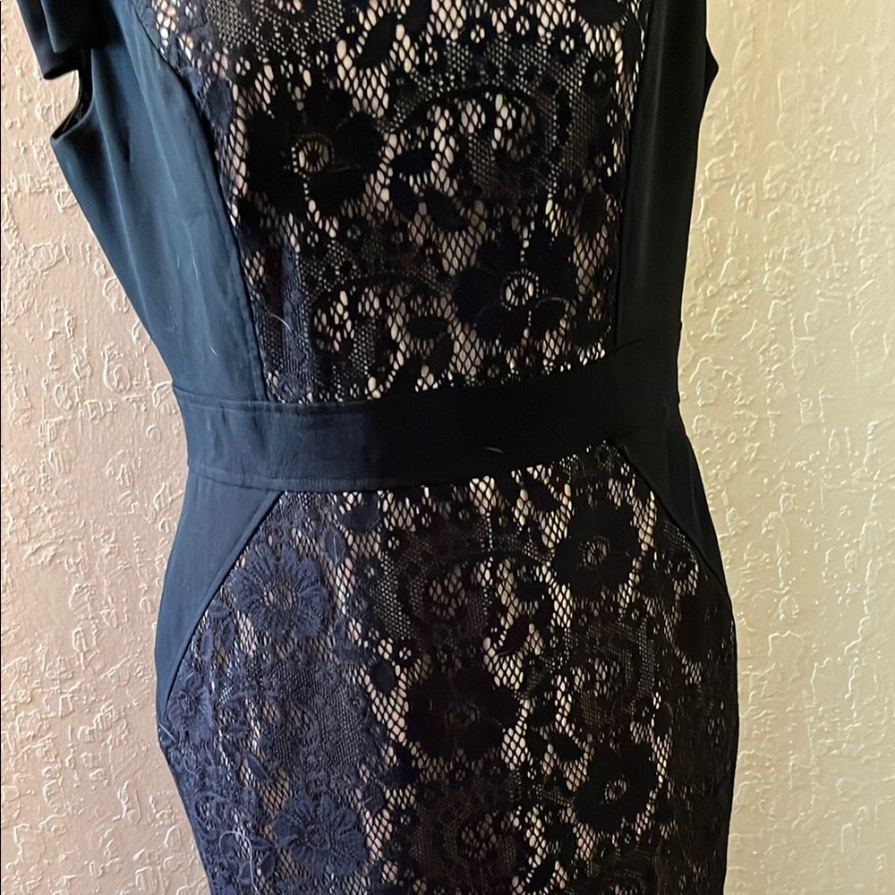 Adrianna Papell Blue Sheath Dress Mock Neck Midi - Picture 2 of 8
